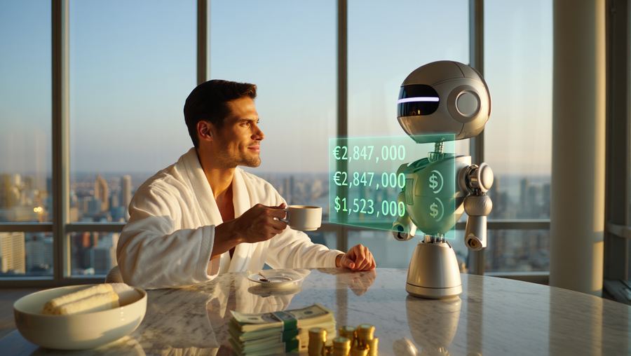Calm morning with coffee while an assistant shows account totals